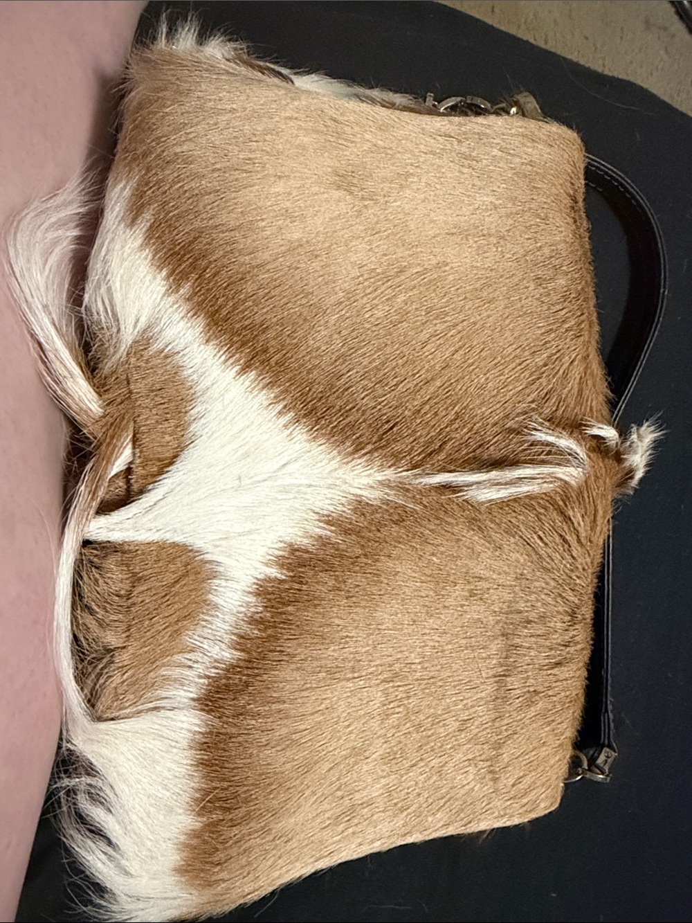 Haircalf Shoulder Bag in Brown and White - Women's Textured Crossbody